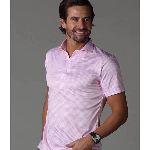 Collars & Co. Other - NWT Collars and Co Polo Medium Semi-Spread Collar Pink Gingham Mens Golf Casual~